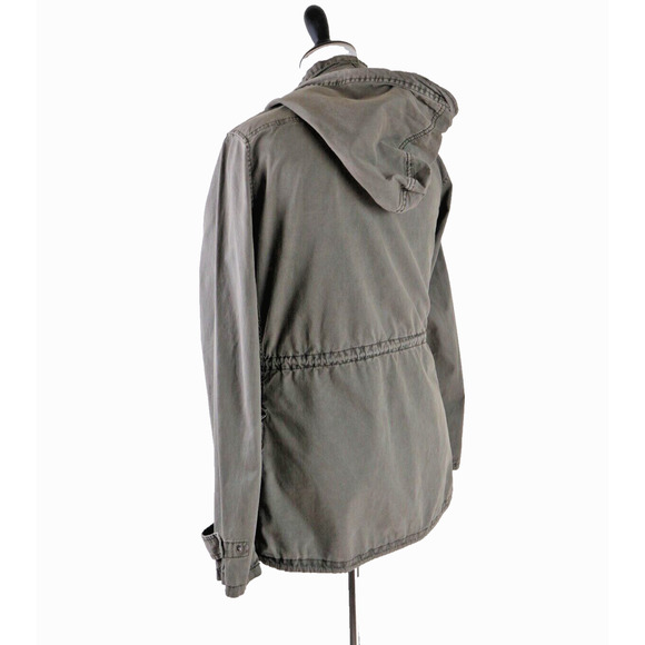 Blanc Noir Size M Hooded Cargo Jacket Full Zip Utility Army Green - Picture 3 of 11